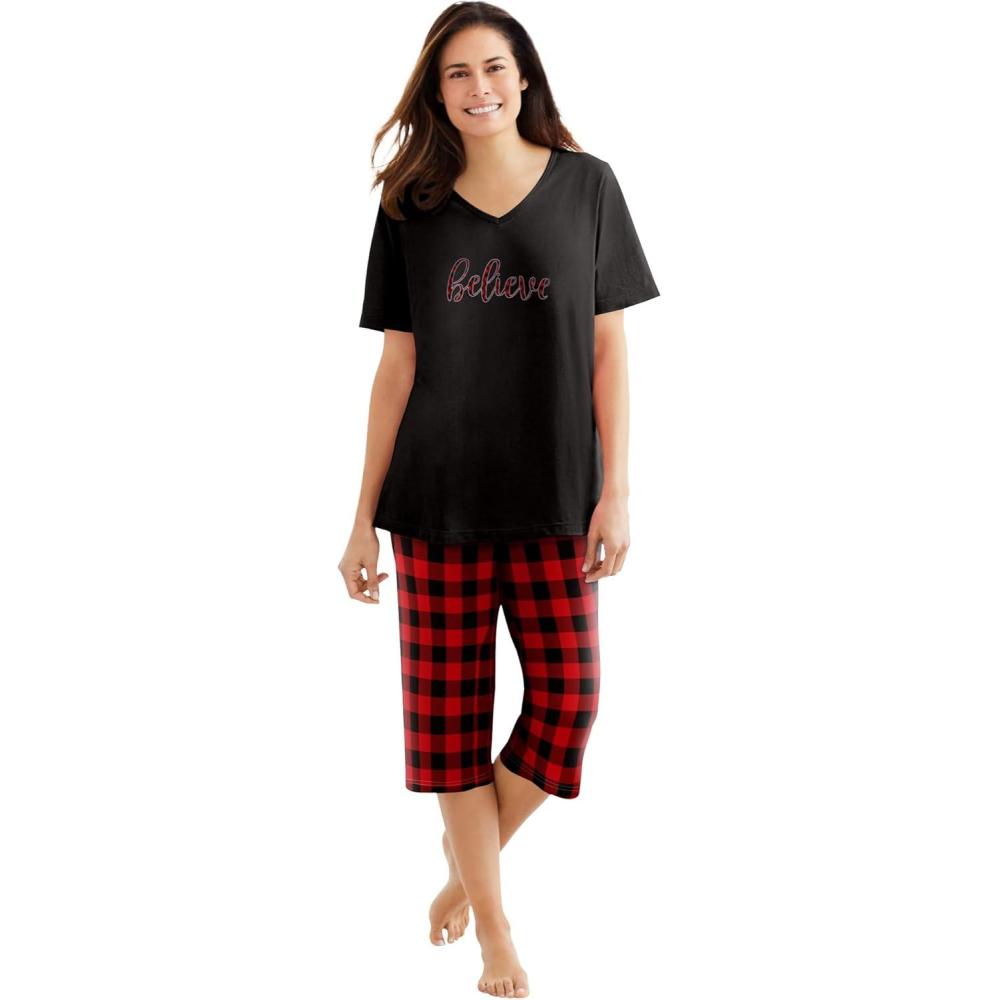 imageDreams amp Co Plus Size 2Piece Capri PJ SetRed Buffalo Plaid