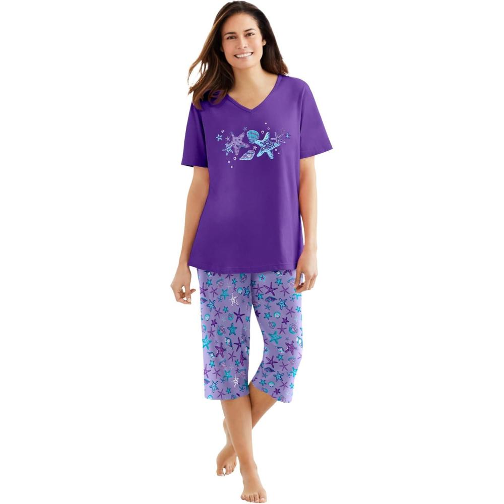 imageDreams amp Co Plus Size 2Piece Capri PJ SetSoft Iris Starfish
