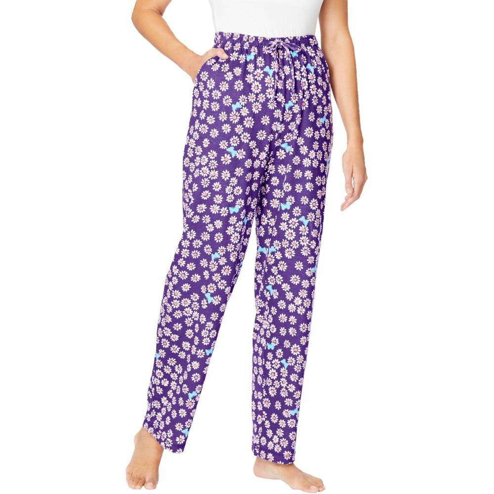 imageDreams amp Co Plus Size Knit Sleep PantPlum Burst Daisy Butterfly