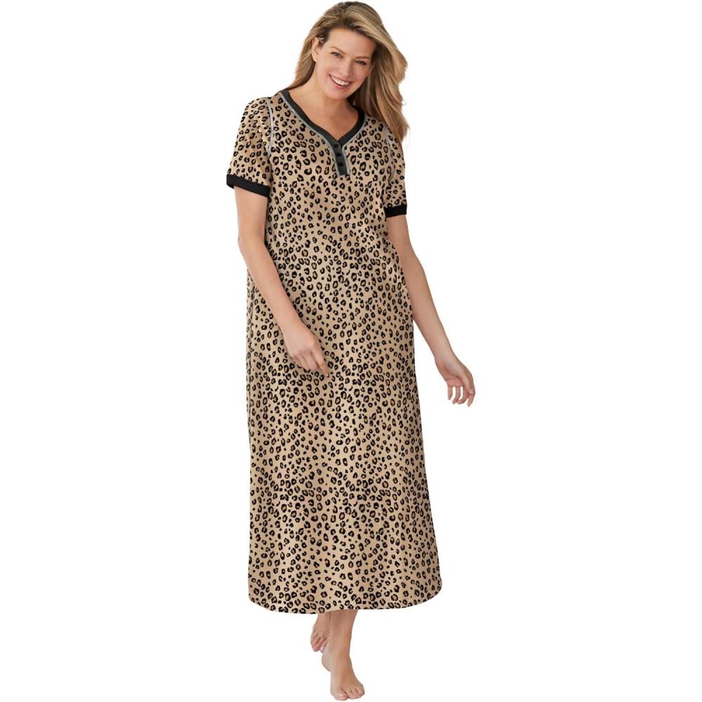 imageDreams amp Co Plus Size Long Henley SleepshirtClassic Leopard