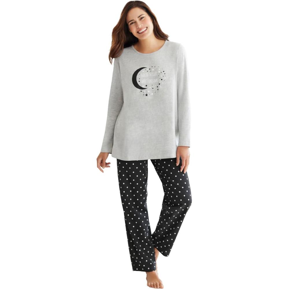 imageDreams amp Co Plus Size Long Sleeve Knit PJ SetBlack Dot