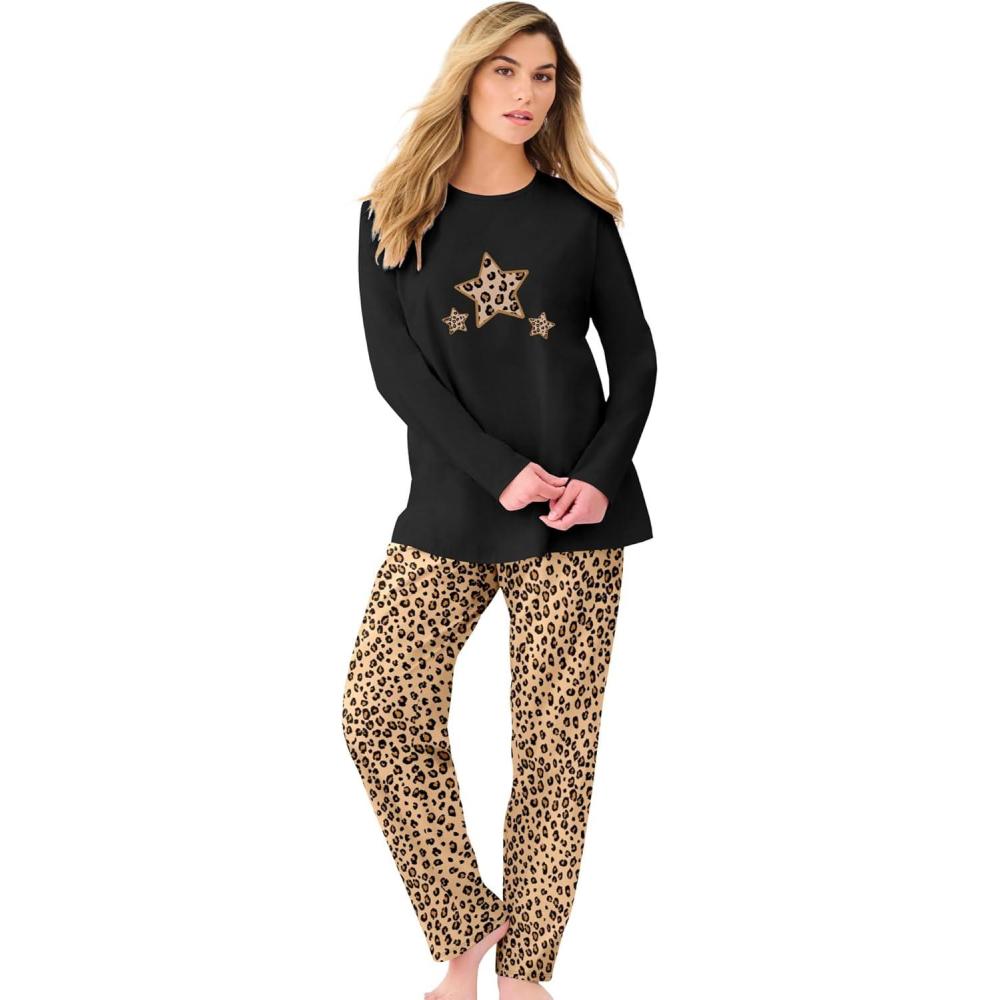 imageDreams amp Co Plus Size Long Sleeve Knit PJ SetClassic Leopard