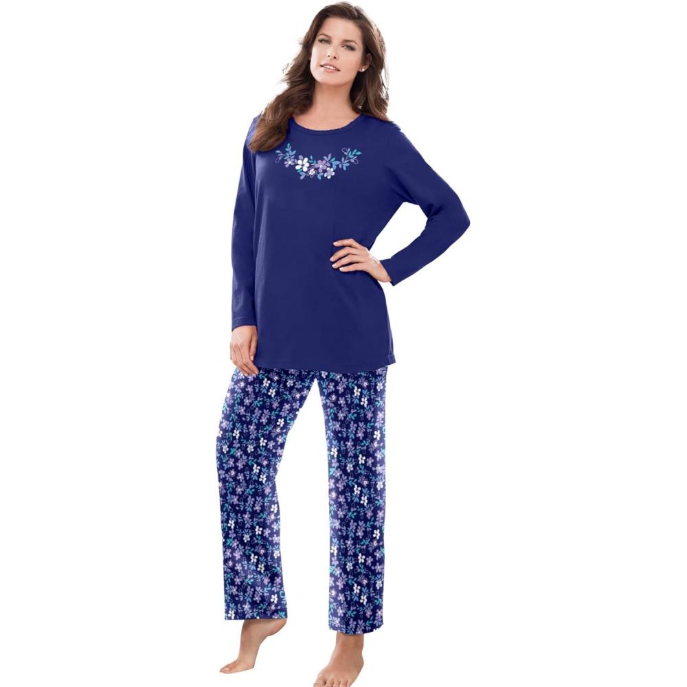 imageDreams amp Co Plus Size Long Sleeve Knit PJ SetEvening Blue Flowers