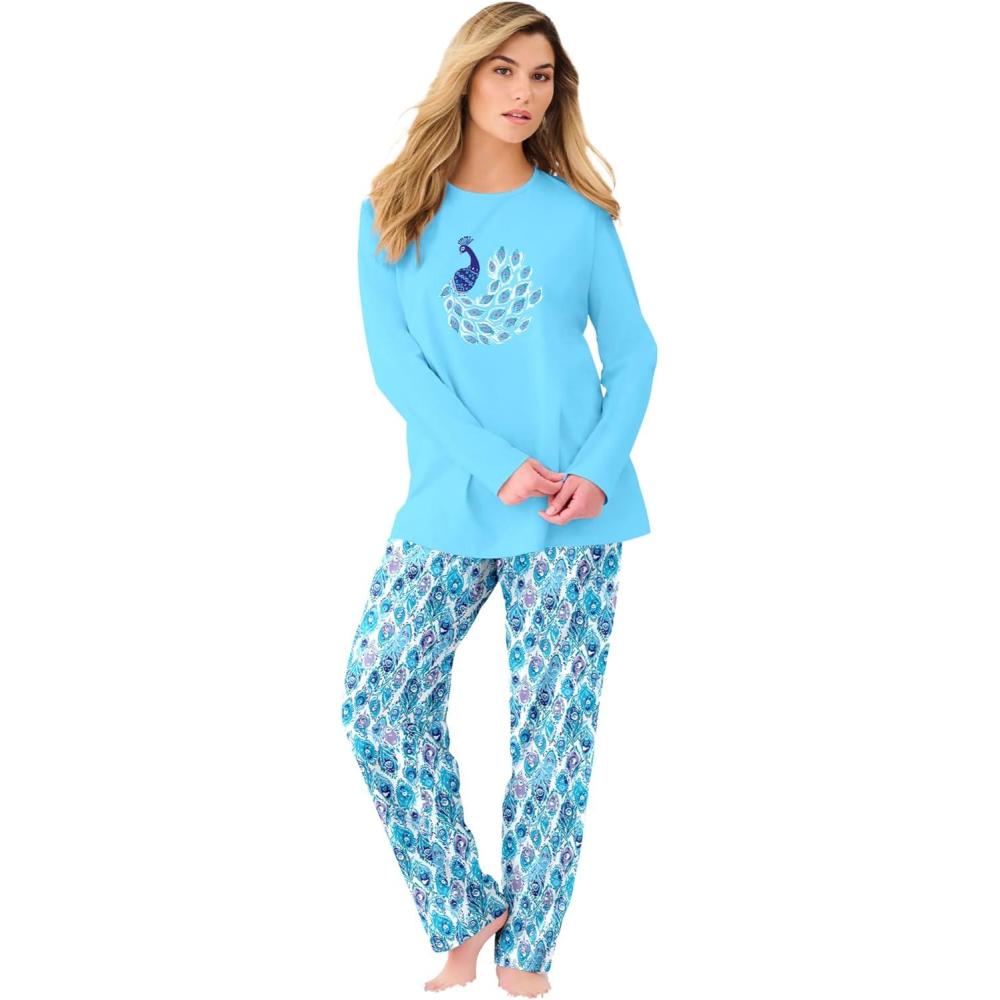 imageDreams amp Co Plus Size Long Sleeve Knit PJ SetGlass Blue Peacock