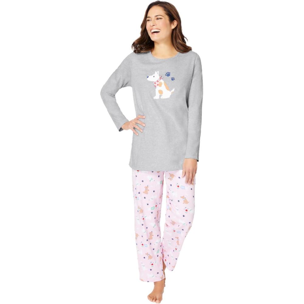 imageDreams amp Co Plus Size Long Sleeve Knit PJ SetHeather Grey Spring Dog