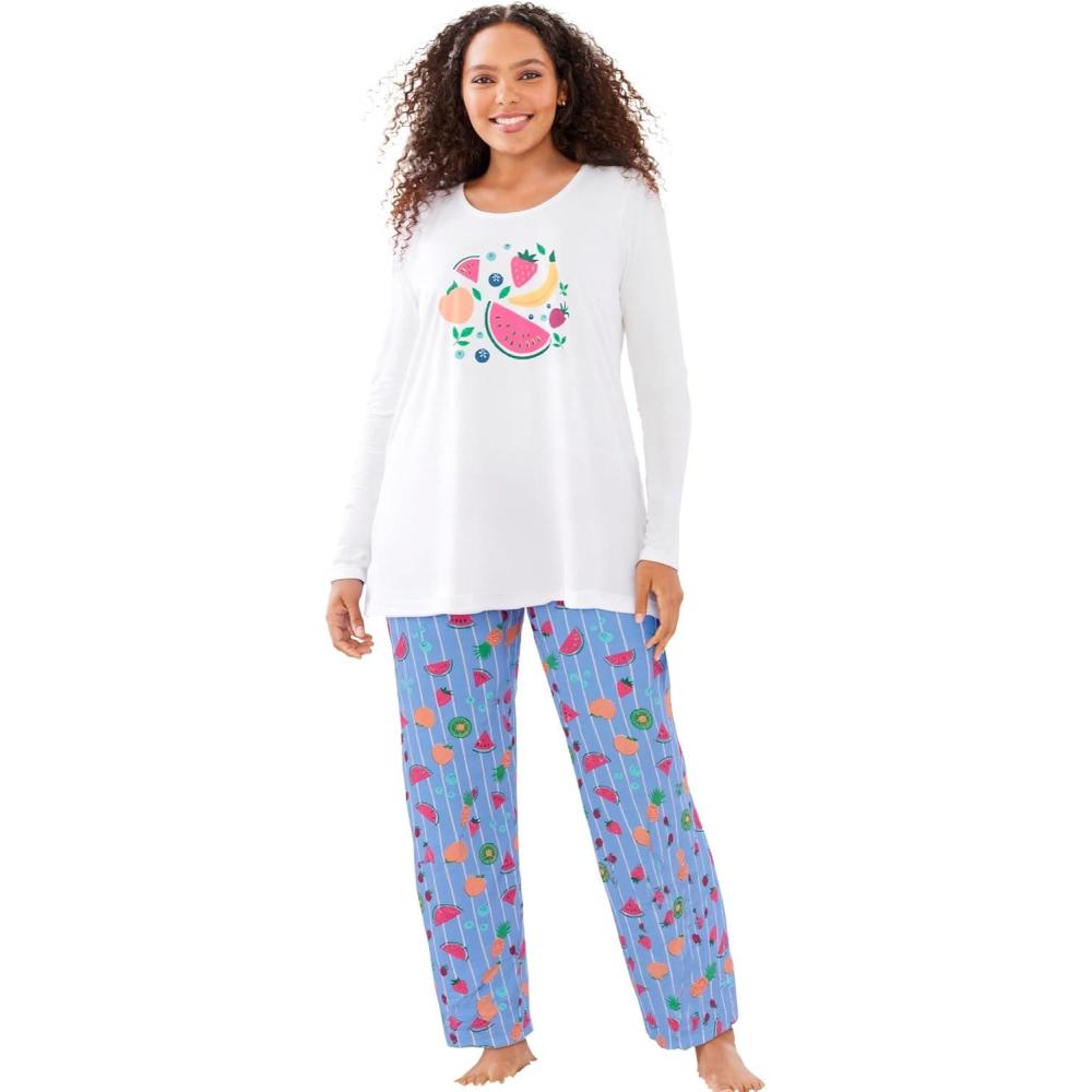 imageDreams amp Co Plus Size Long Sleeve Knit PJ SetMulti Fruit
