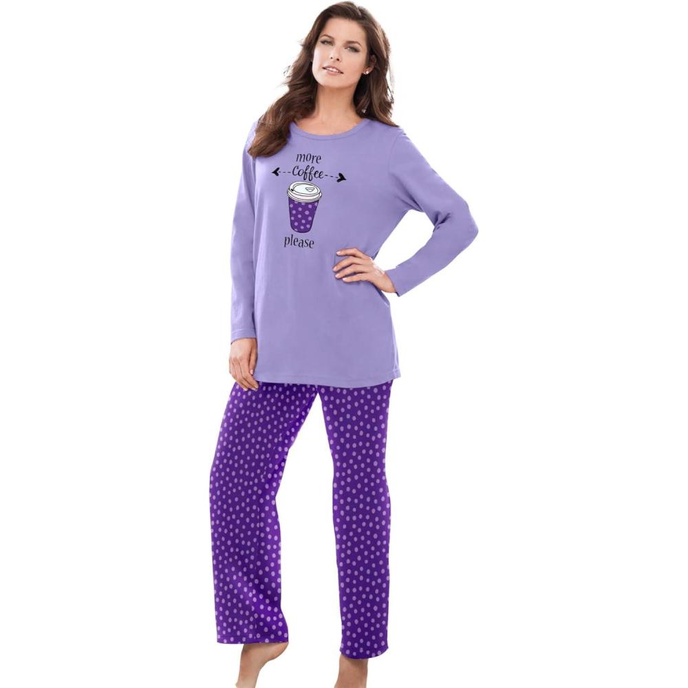 imageDreams amp Co Plus Size Long Sleeve Knit PJ SetPlum Burst Dot