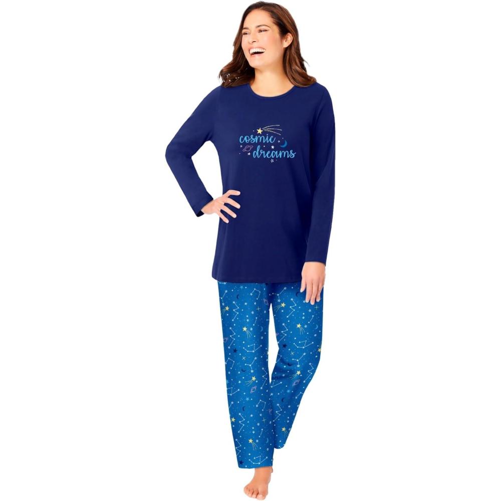 imageDreams amp Co Plus Size Long Sleeve Knit PJ SetPool Blue Cosmic Dreams
