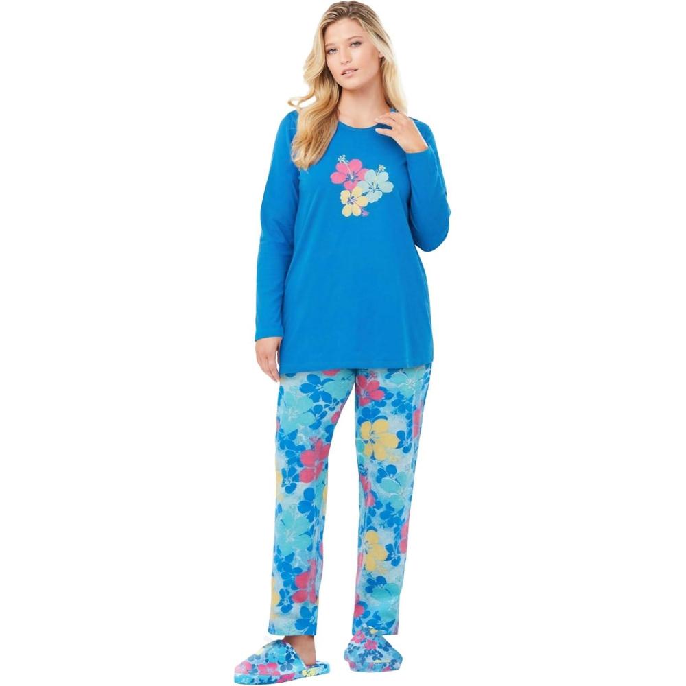 imageDreams amp Co Plus Size Long Sleeve Knit PJ SetPool Blue Tropical