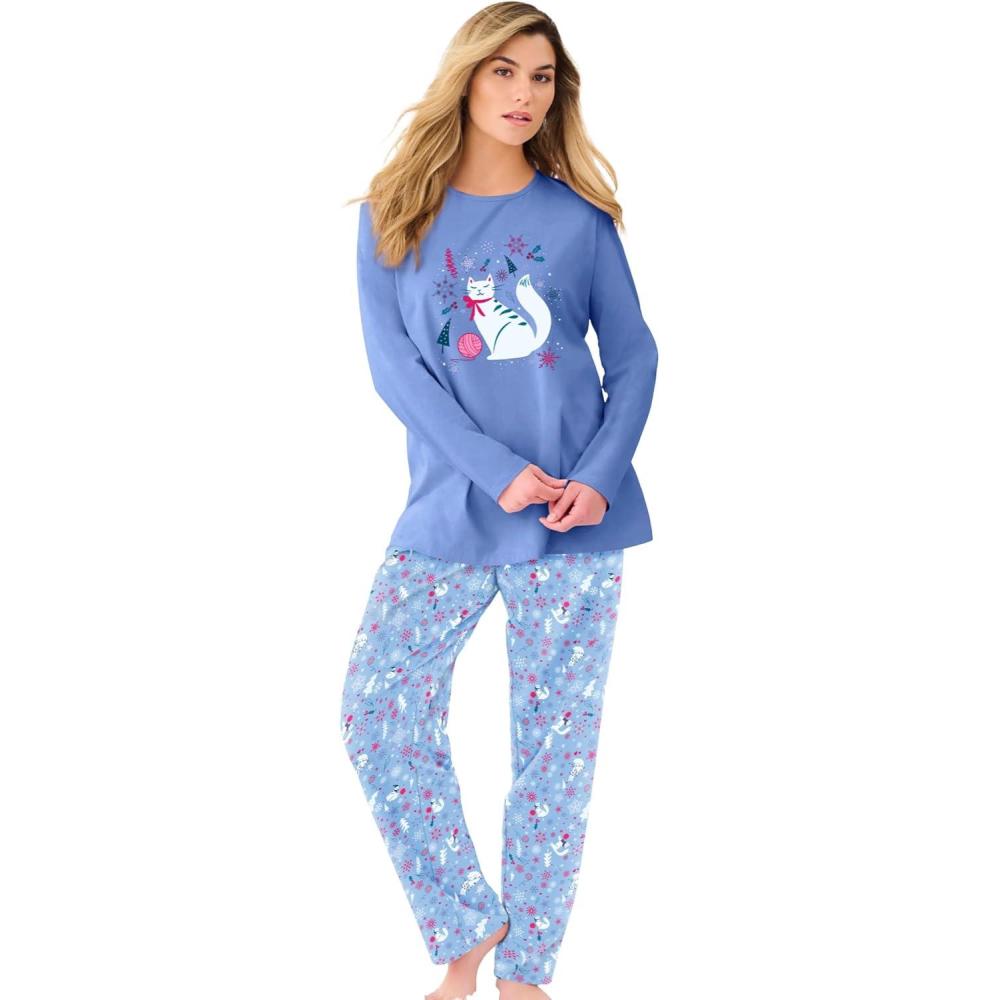 imageDreams amp Co Plus Size Long Sleeve Knit PJ SetSky Blue Winter Cat