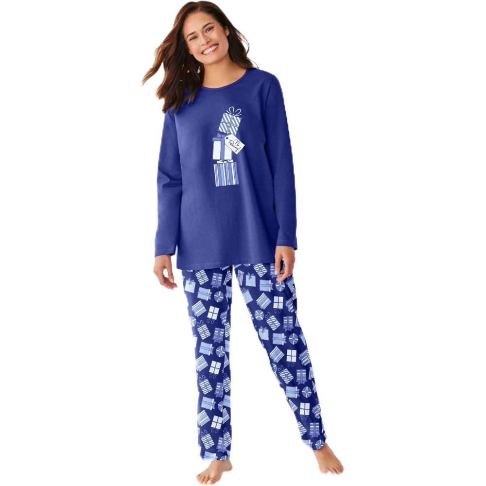 imageDreams amp Co Plus Size Long Sleeve Knit PJ SetSoft Iris Butterfly
