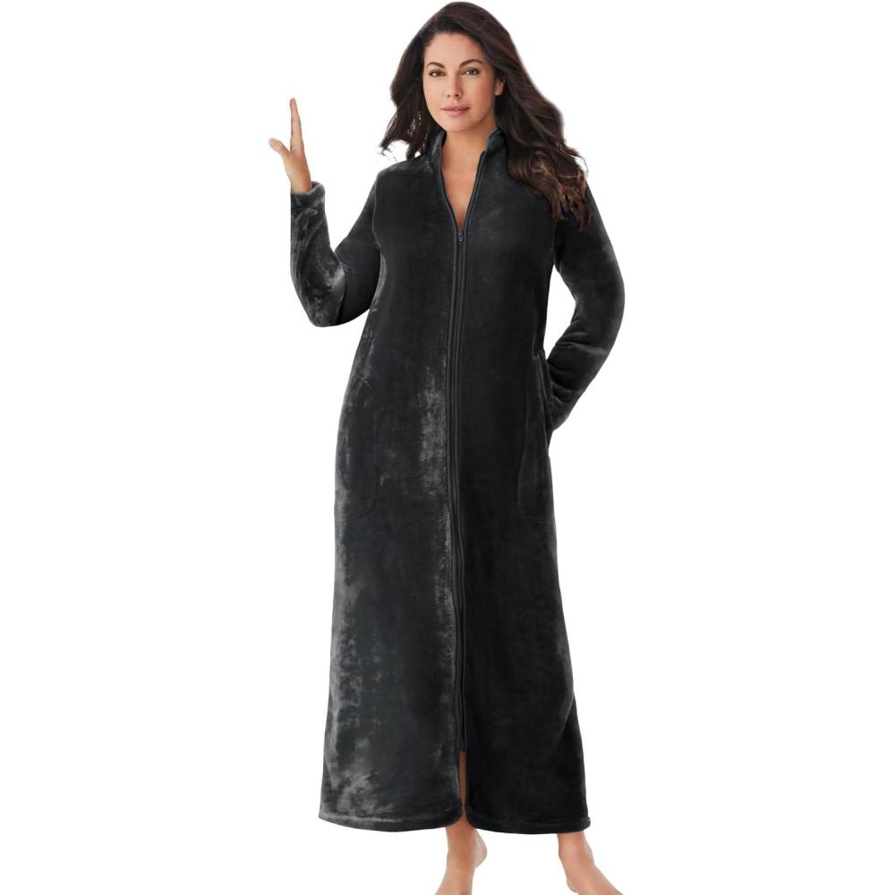 imageDreams amp Co Plus Size Plush ZipFront RobeBlack
