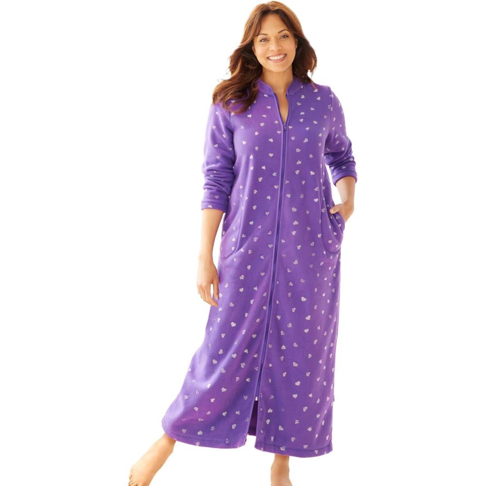 imageDreams amp Co Plus Size Plush ZipFront RobePlum Burst Heart