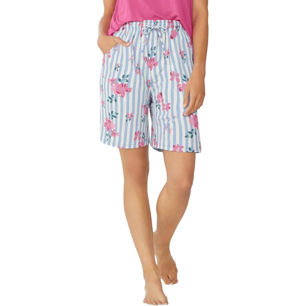 imageDreams amp Co Plus Size Print Pajama ShortsFrench Blue Floral Stripe