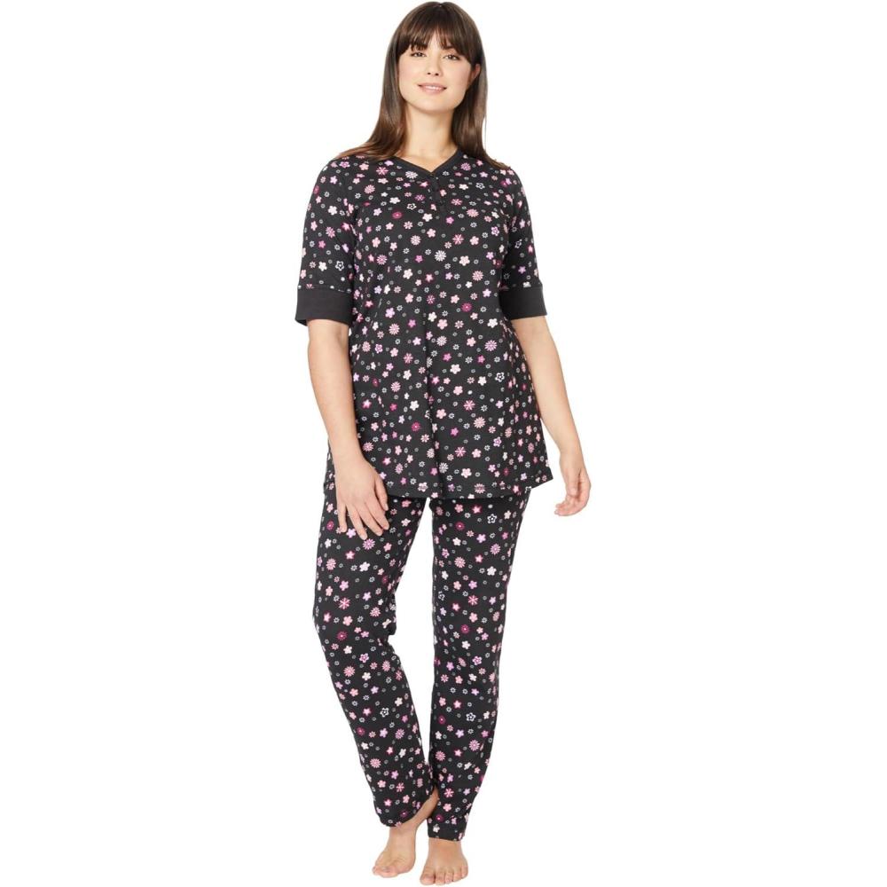 imageDreams amp Co Plus Size Printed Henley PJ SetBlack Multi Floral