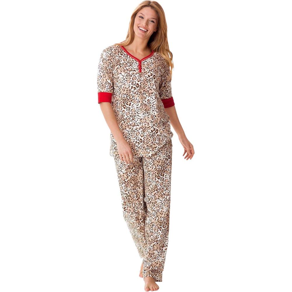 imageDreams amp Co Plus Size Printed Henley PJ SetClassic Leopard