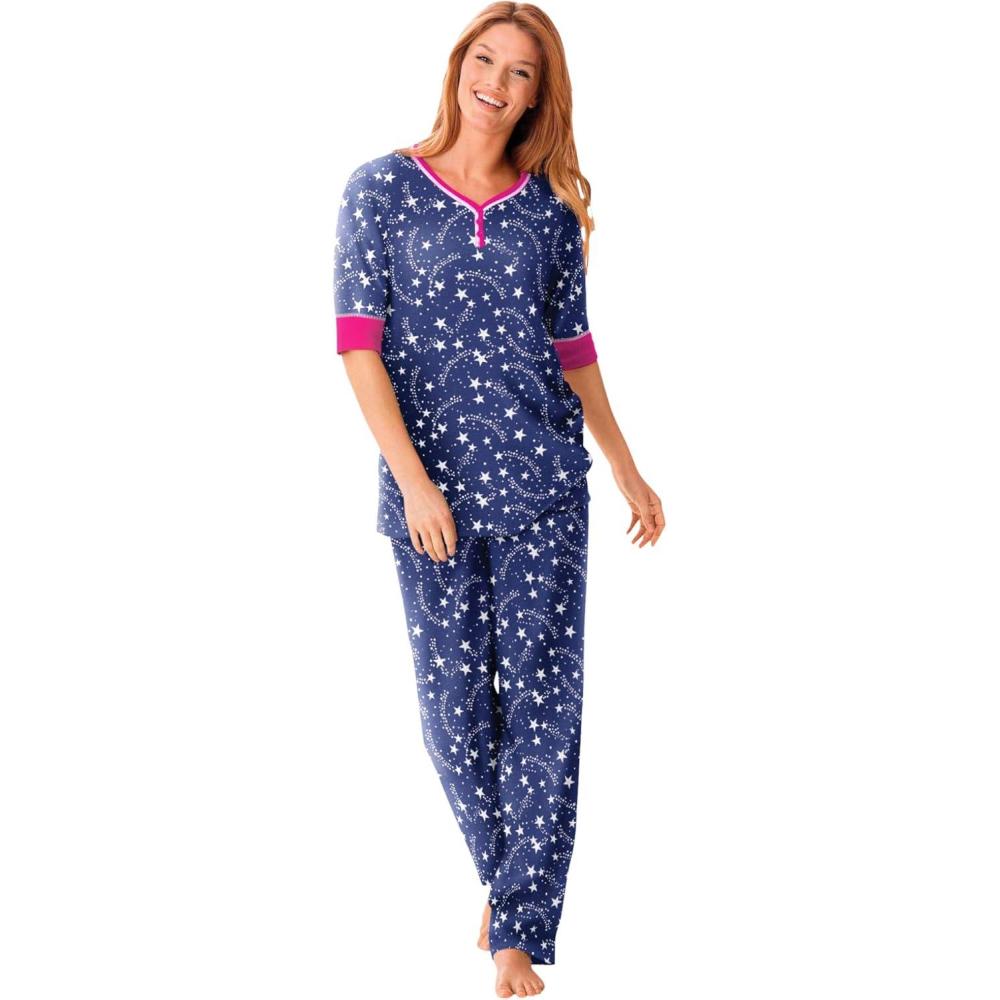 imageDreams amp Co Plus Size Printed Henley PJ SetEvening Blue Stars