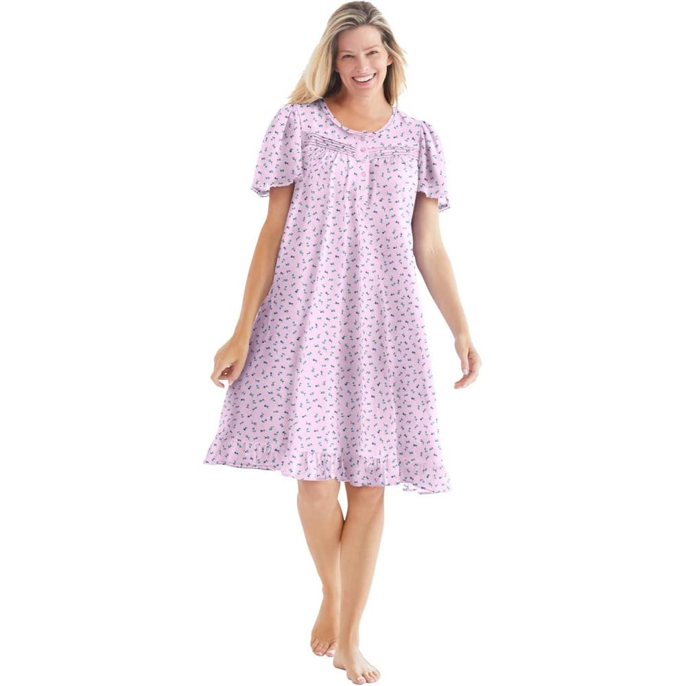 imageDreams amp Co Plus Size Short Floral Print Cotton GownPink Ditsy