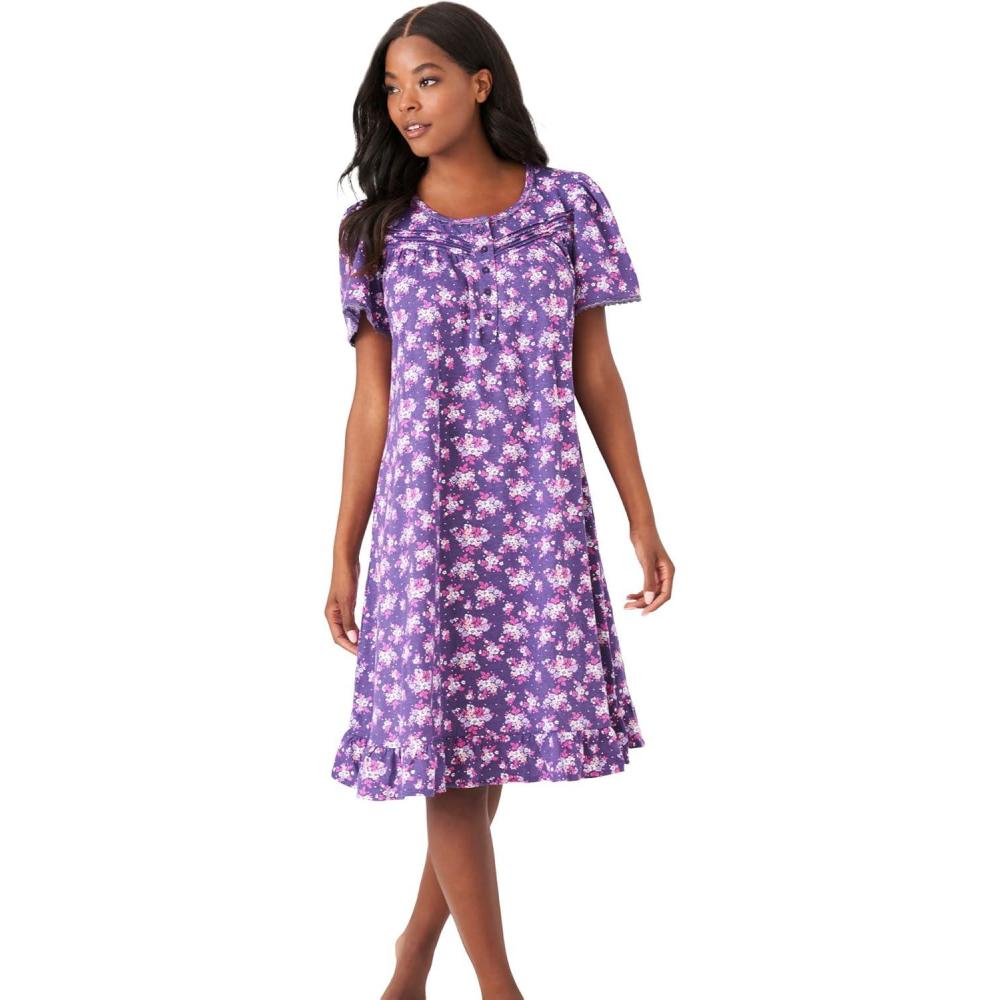 imageDreams amp Co Plus Size Short Floral Print Cotton GownPlum Burst Bouquet
