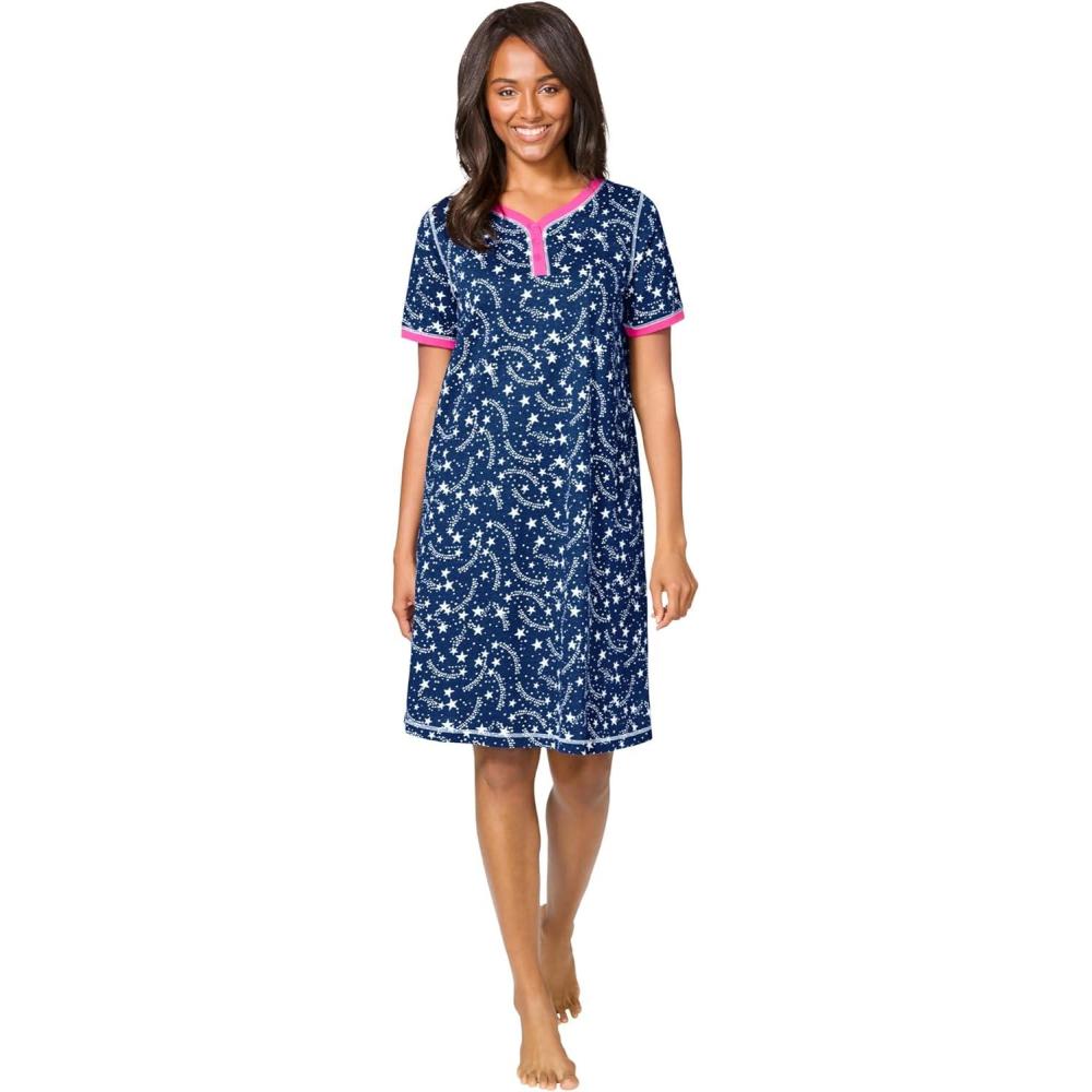 imageDreams amp Co Plus Size Short Henley SleepshirtEvening Blue Stars
