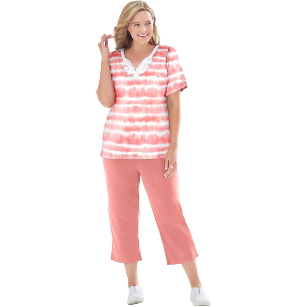 imageWoman Within Plus Size 2Piece Tunic And Capri SetSweet Coral Stripe