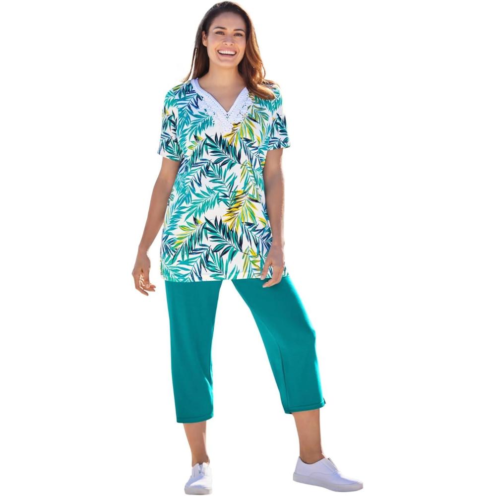 imageWoman Within Plus Size 2Piece Tunic And Capri SetWaterfall Palm Leaf