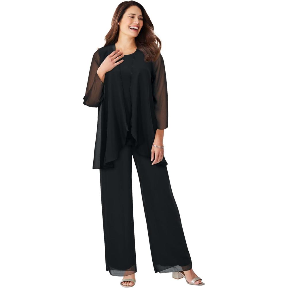 imageWoman Within Plus Size 3 Piece Cascade Pant SetBlack