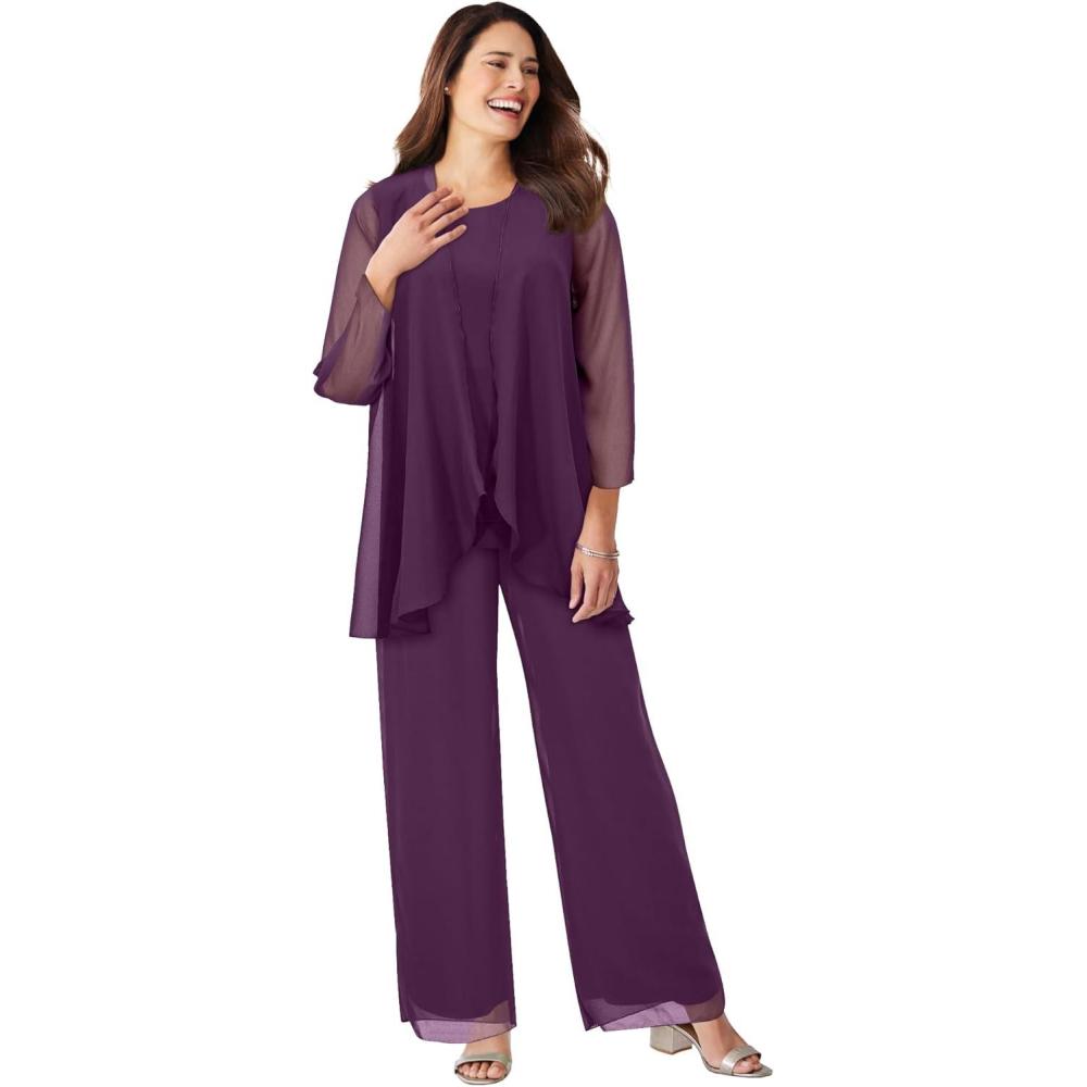 imageWoman Within Plus Size 3 Piece Cascade Pant SetEggplant