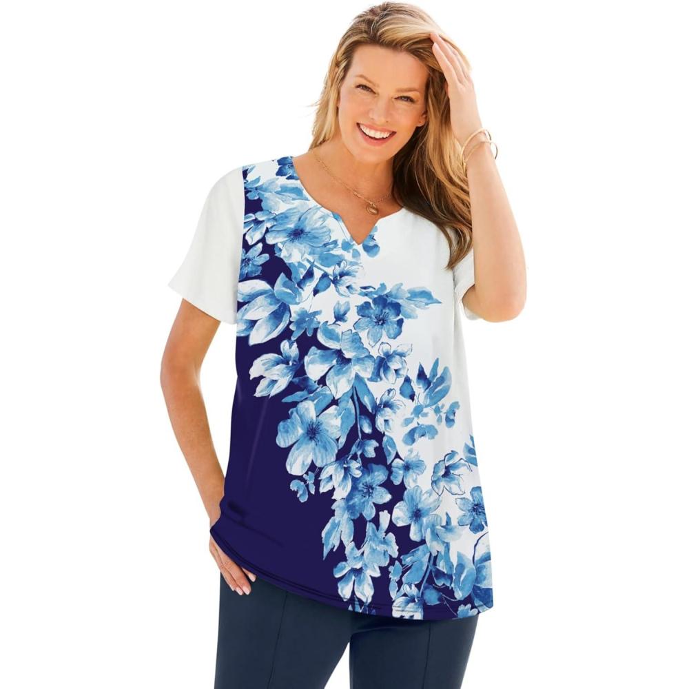 imageWoman Within Plus Size 7Day NotchNeck TunicNavy Diagonal Floral