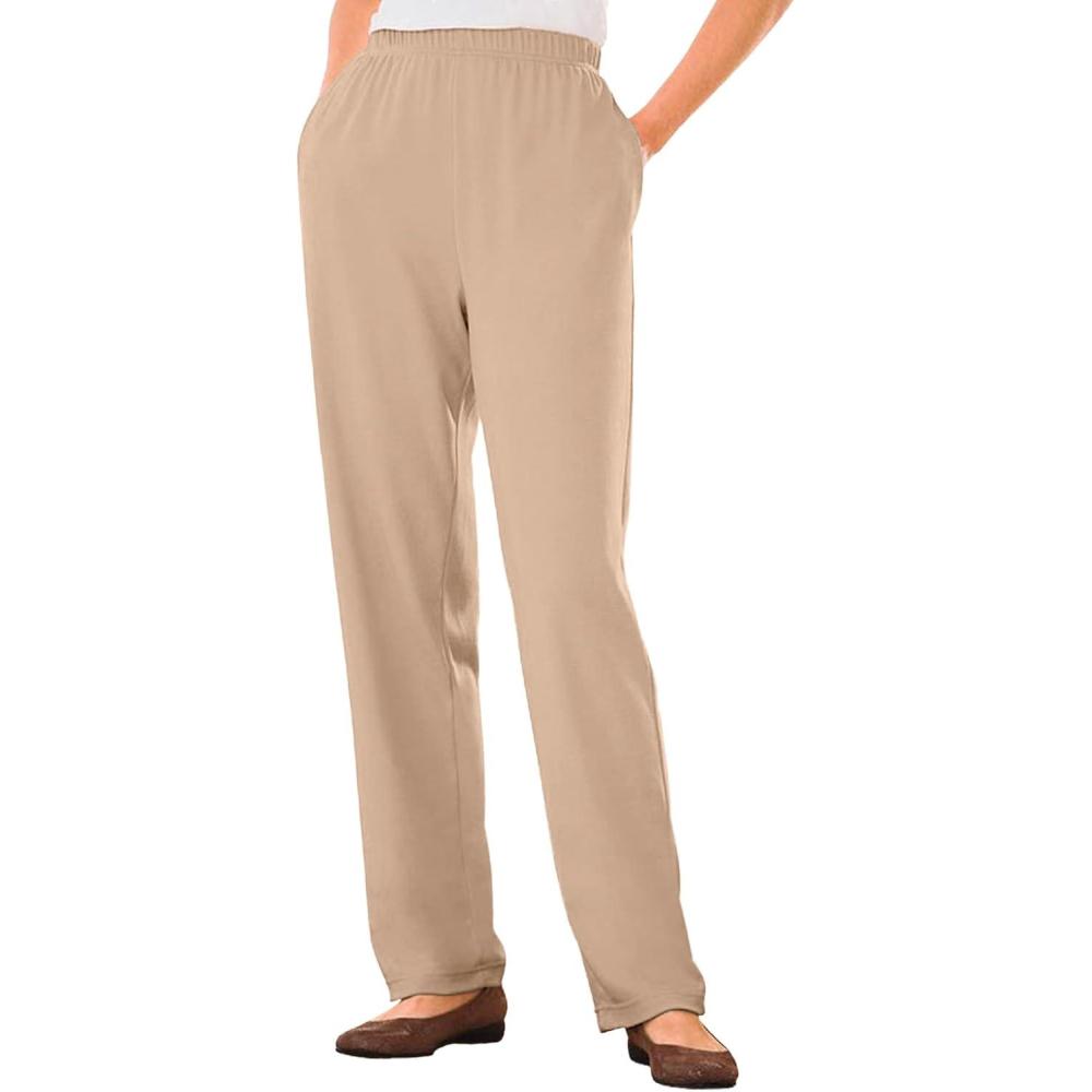 imageWoman Within Plus Size 7Day StraightLeg ElasticWaist Stretchy Knit PantNew Khaki