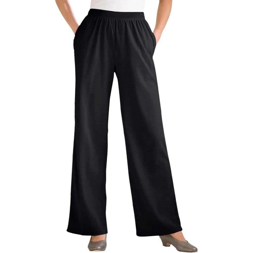 imageWoman Within Plus Size 7Day WideLeg ElasticWaist Stretchy Knit PantBlack
