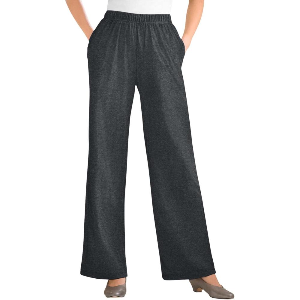 imageWoman Within Plus Size 7Day WideLeg ElasticWaist Stretchy Knit PantHeather Charcoal