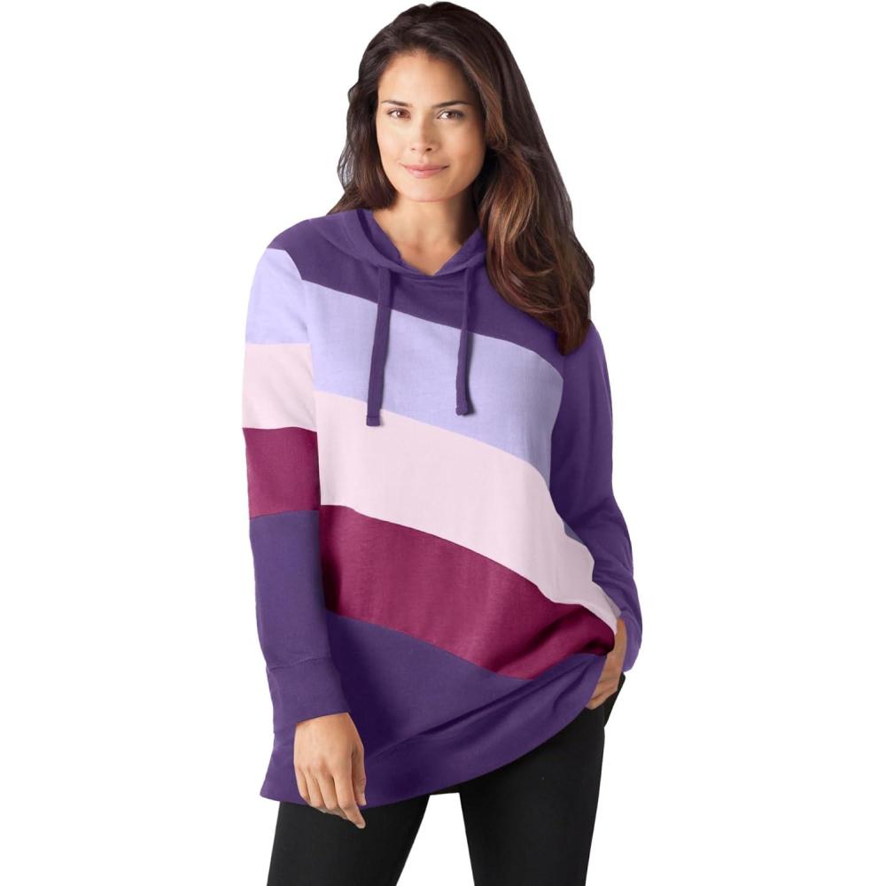 imageWoman Within Plus Size Color Block Hoodie SweatshirtRadiant Purple Multi Stripe