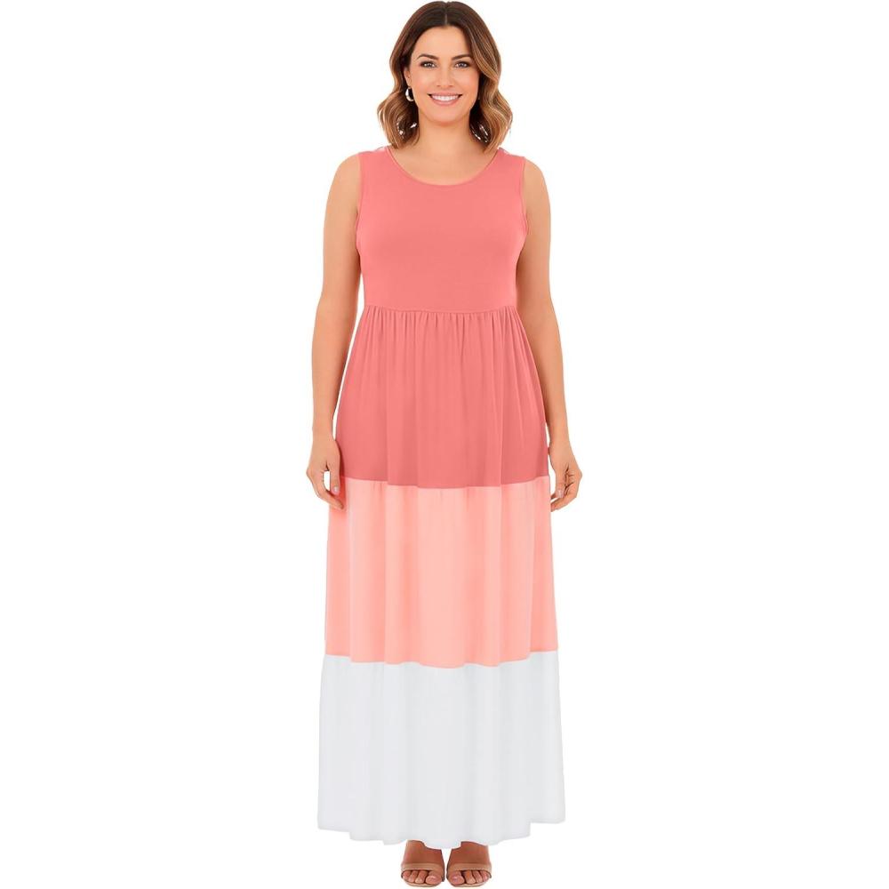imageWoman Within Plus Size Colorblock Tiered DressSweet Coral Colorblock