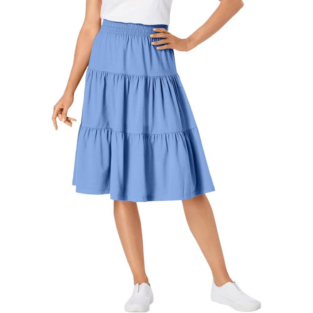 imageWoman Within Plus Size ElasticWaist Knit Tiered SkirtFrench Blue