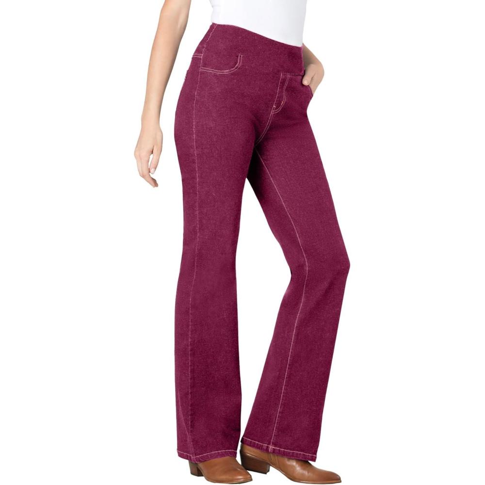 imageWoman Within Plus Size Flex PullOn Bootcut GapFree Stretch Denim JeansDeep Claret