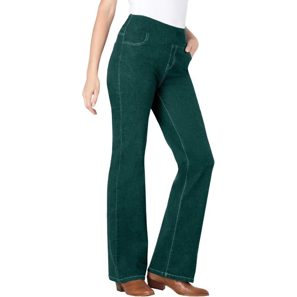 imageWoman Within Plus Size Flex PullOn Bootcut GapFree Stretch Denim JeansEmerald Green