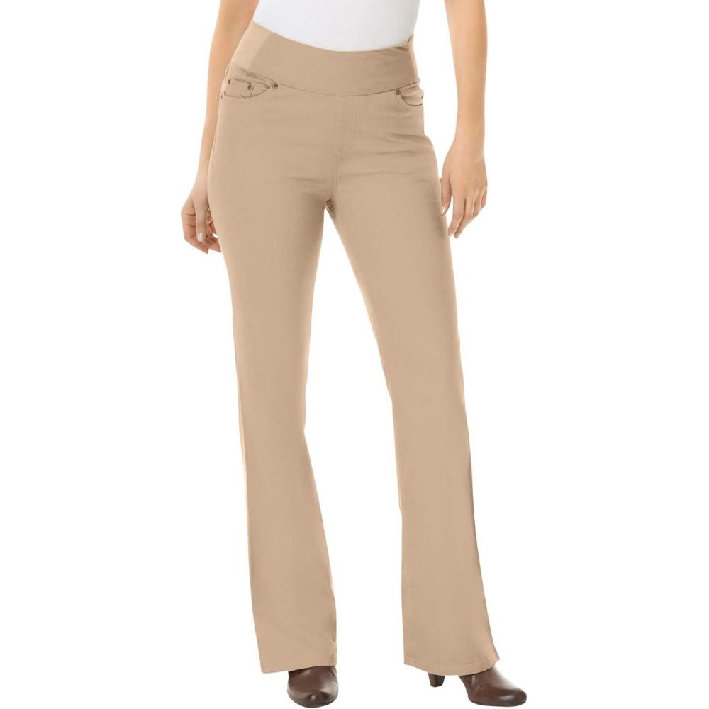 imageWoman Within Plus Size Flex PullOn Bootcut GapFree Stretch Denim JeansNew Khaki