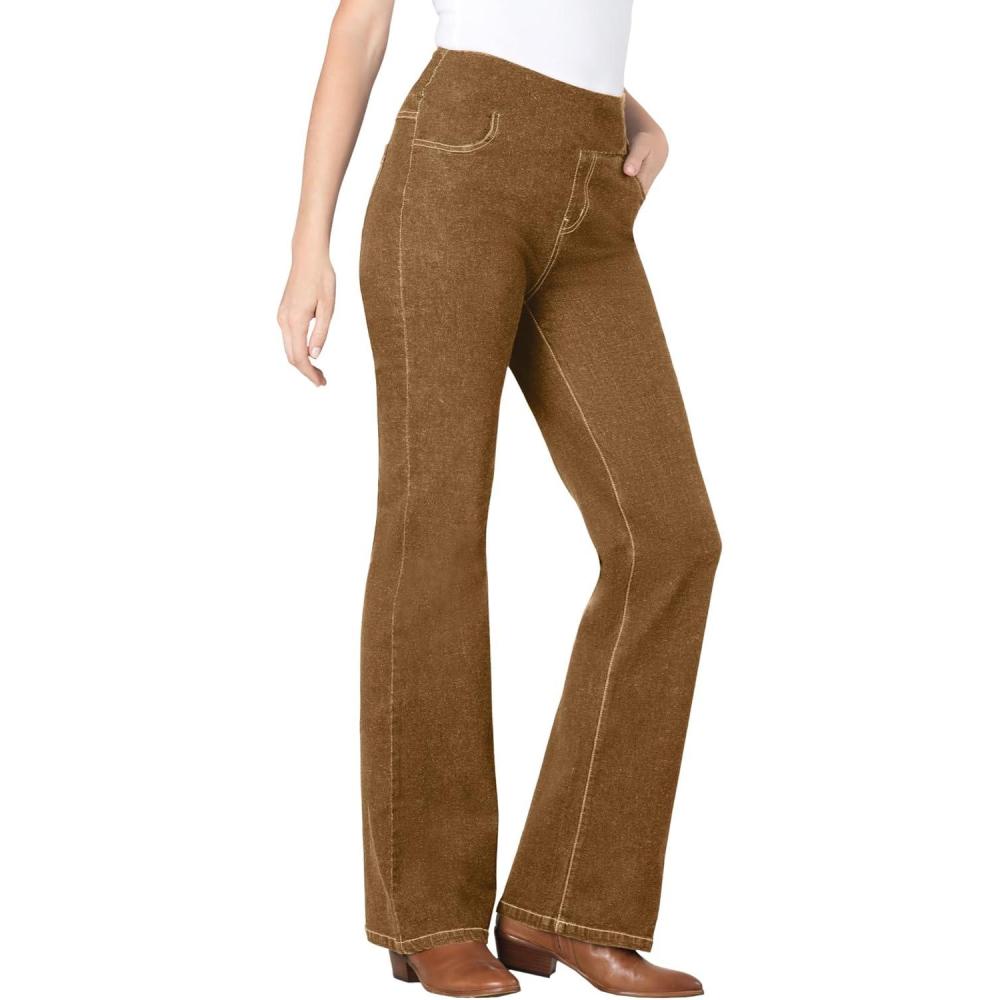 imageWoman Within Plus Size Flex PullOn Bootcut GapFree Stretch Denim JeansToffee