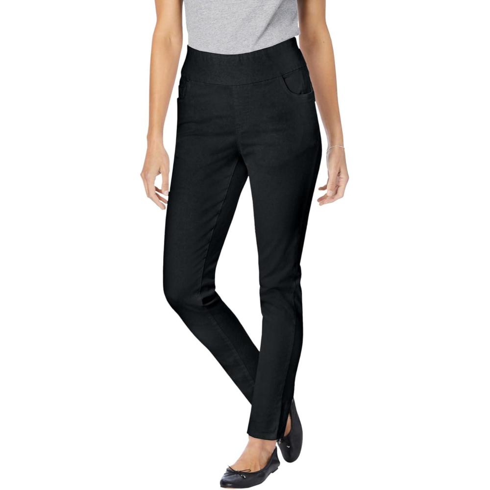 imageWoman Within Plus Size Flex SlimLeg PullOn GapFree StretchDenim JeansBlack