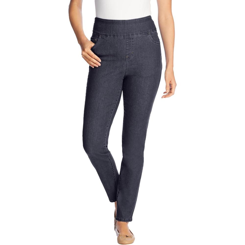 imageWoman Within Plus Size Flex SlimLeg PullOn GapFree StretchDenim JeansIndigo