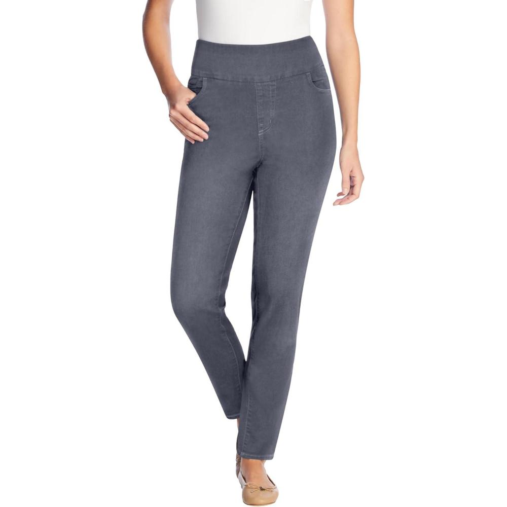 imageWoman Within Plus Size Flex SlimLeg PullOn GapFree StretchDenim JeansStonewash Sanded