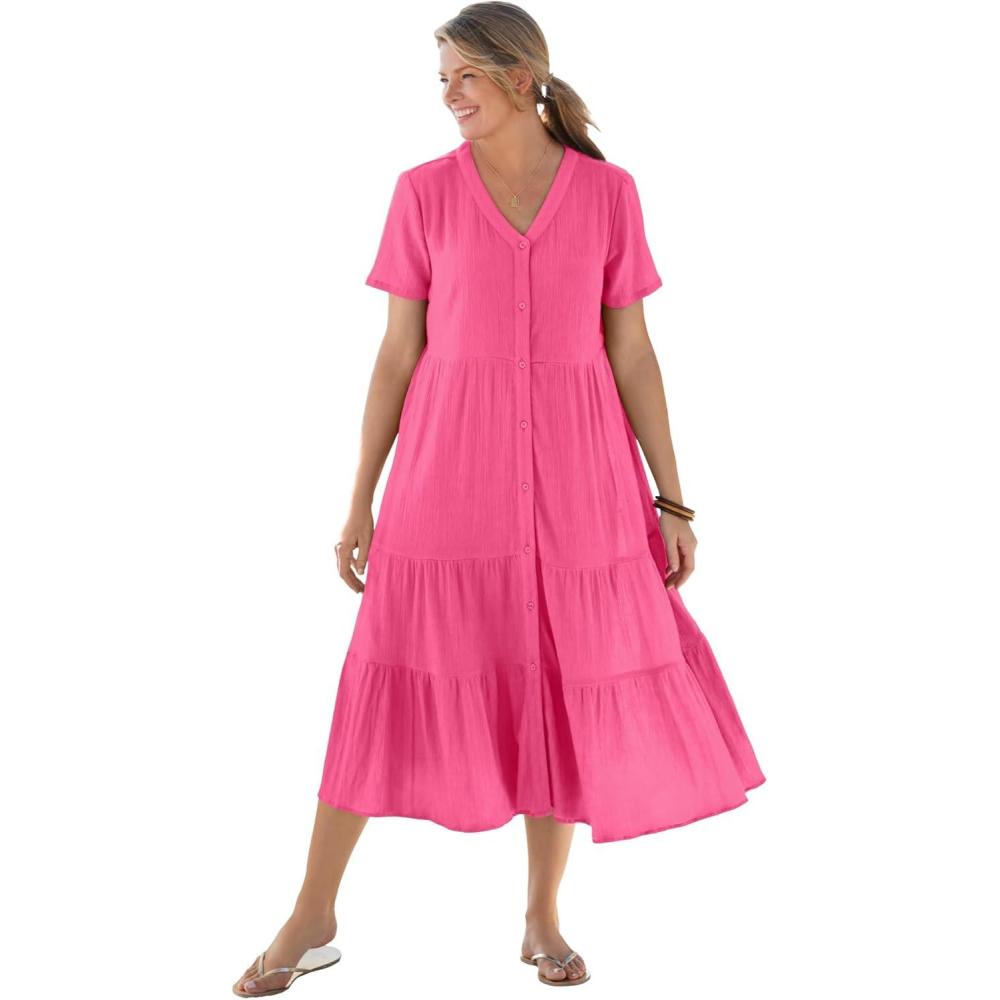 imageWoman Within Plus Size Gauze Tiered DressPeony Petal