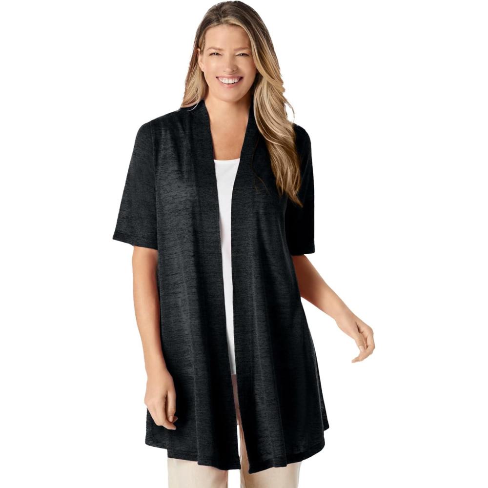 imageWoman Within Plus Size Lightweight Open Front Cardigan SweaterBlack
