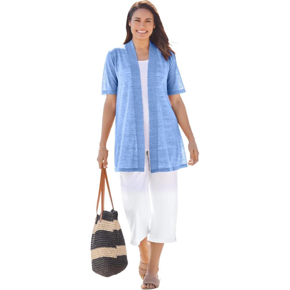 imageWoman Within Plus Size Lightweight Open Front Cardigan SweaterFrench Blue