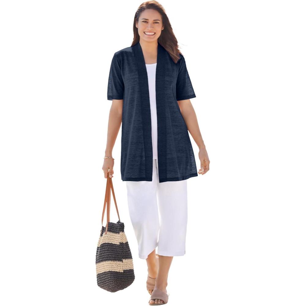 imageWoman Within Plus Size Lightweight Open Front Cardigan SweaterNavy