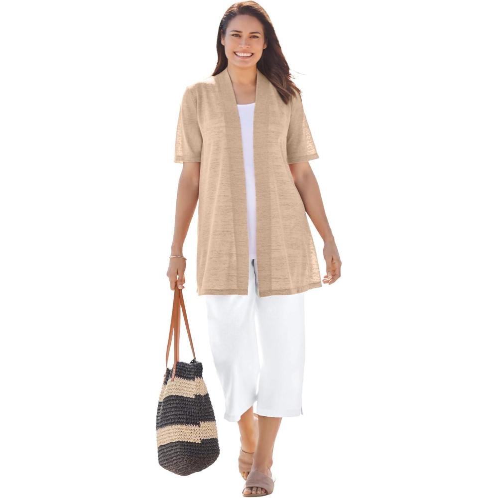 imageWoman Within Plus Size Lightweight Open Front Cardigan SweaterNew Khaki