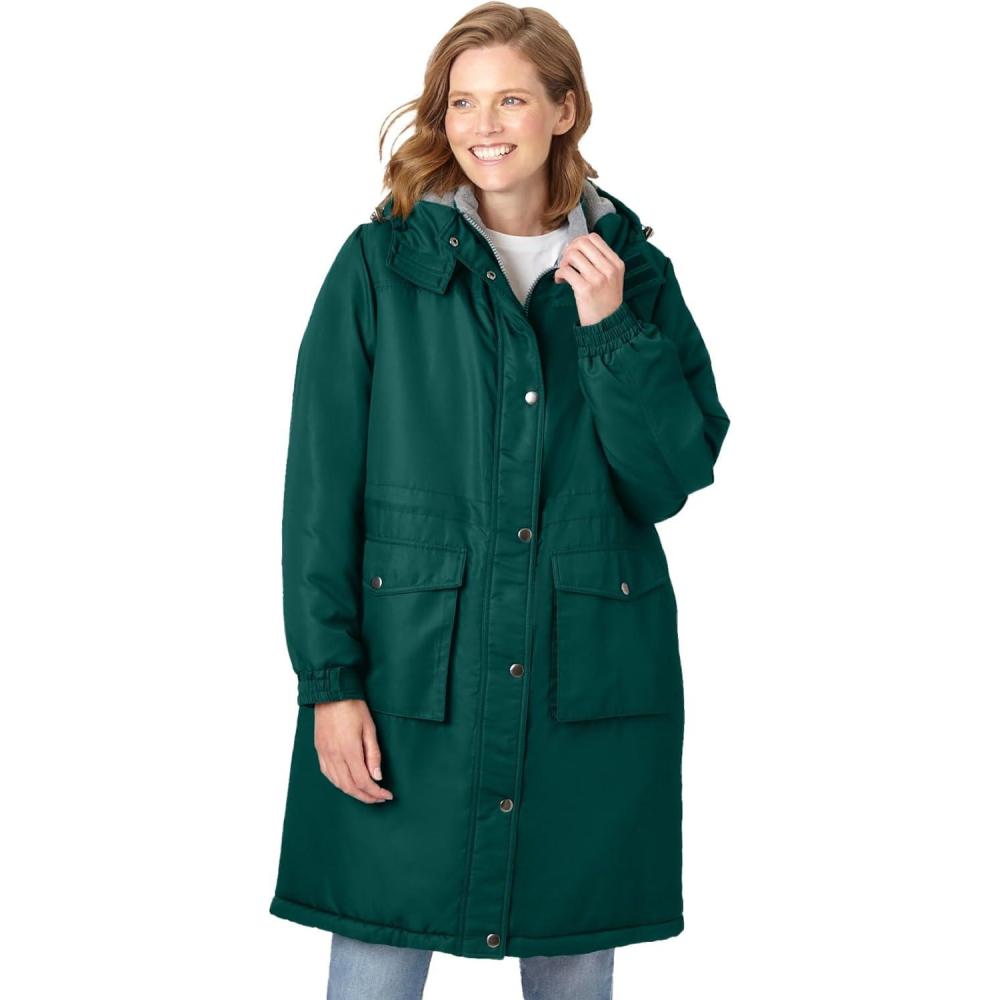 imageWoman Within Plus Size MidLength Microfiber ParkaEmerald Green