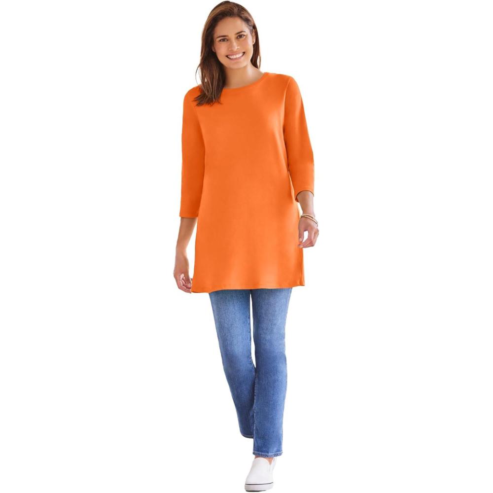imageWoman Within Plus Size Perfect ThreeQuarter Sleeve Crewneck TunicOrange Twist