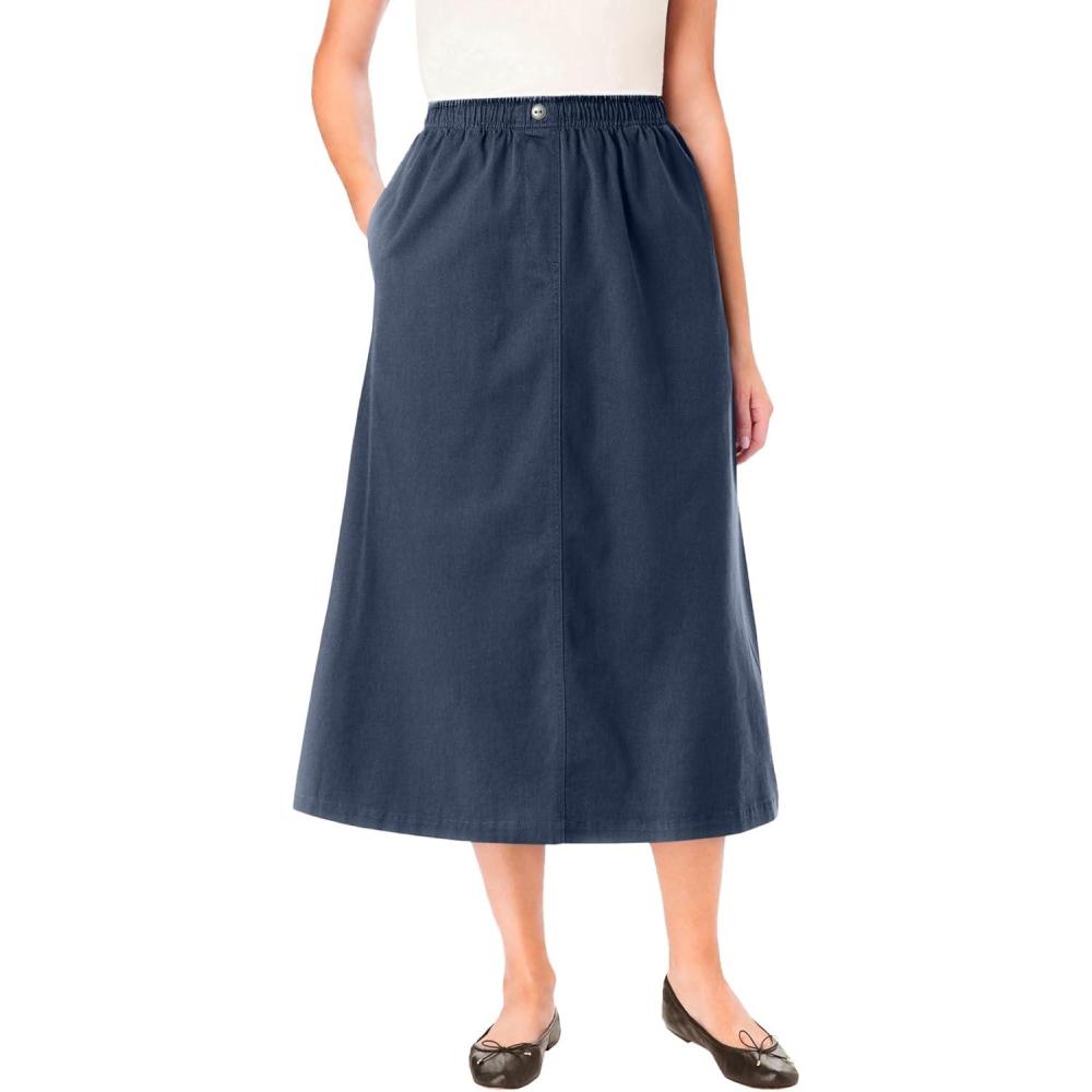imageWoman Within Plus Size Petite 7Day ElasticWaist AllCotton PullOn Denim Jeans SkirtNavy